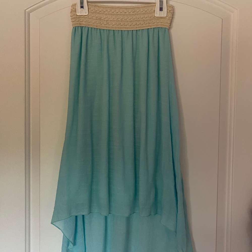 teal high low skirt
